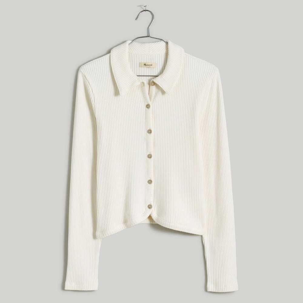 Madewell Curved-Hem Polo Cardigan Tee in Lighthouse
